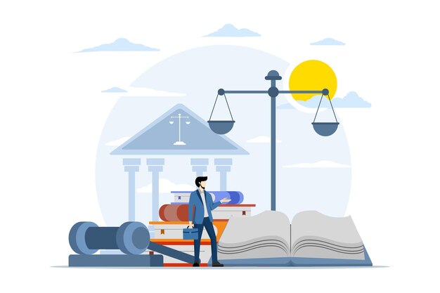 Vector vector illustration of the concept of legal advice as the opinion of a professional lawyer