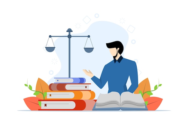 Vector vector illustration of the concept of legal advice as the opinion of a professional lawyer