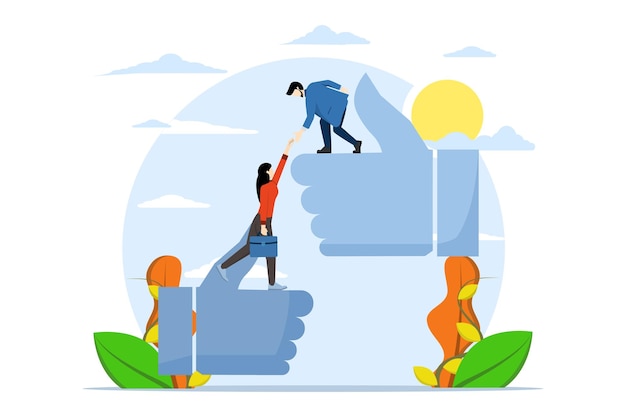 vector illustration of the concept of Mentor support with managers helping colleagues from below