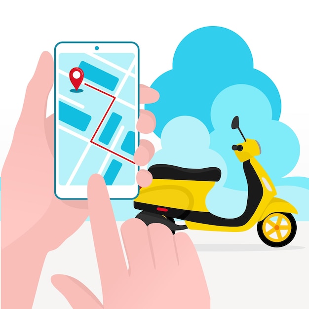 Vector illustration The concept of online order delivery Route and order tracking on your phone