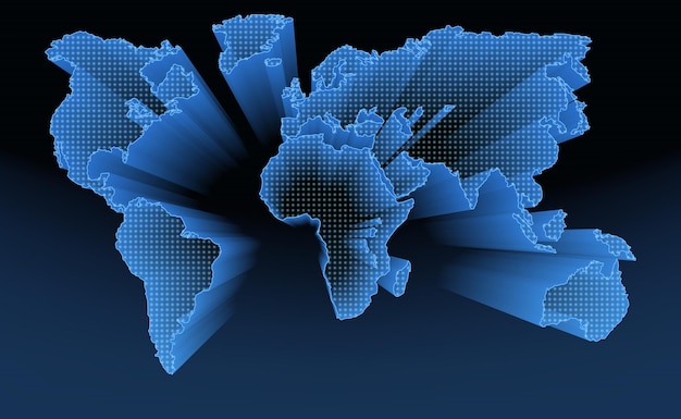 Vector illustration of the contour of the continents of the earth of modern communications Sketch