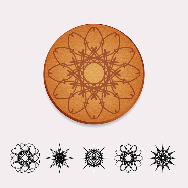 Vector vector illustration of cork beer coaster with circular flower ornament