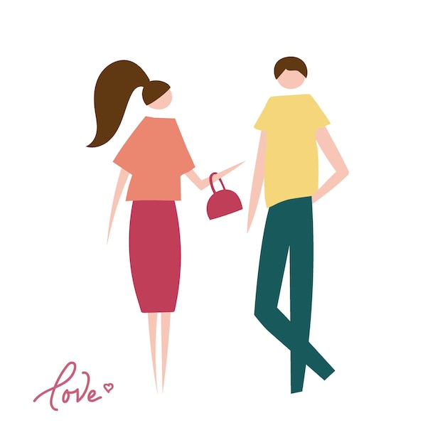 Vector illustration of couple in love. Silhouette of romantic people characters.