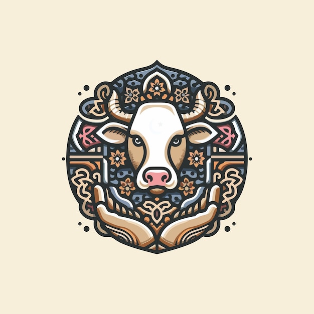 vector illustration of a cow with Islamic ornaments