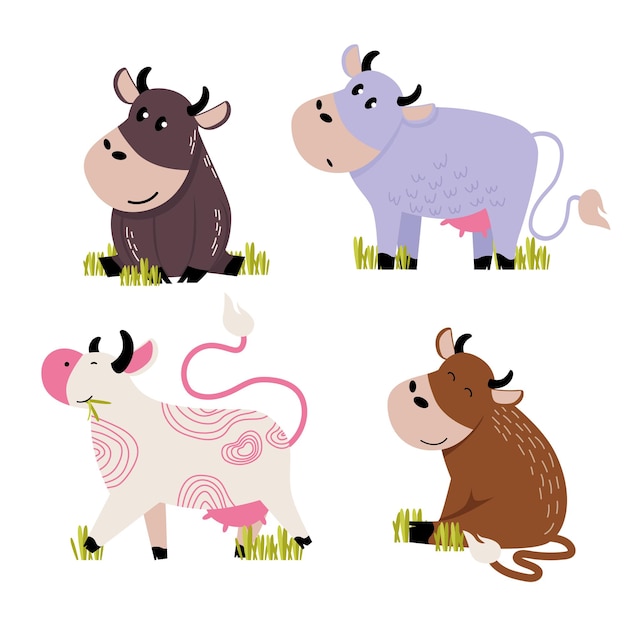 Vector illustration of cows on grass