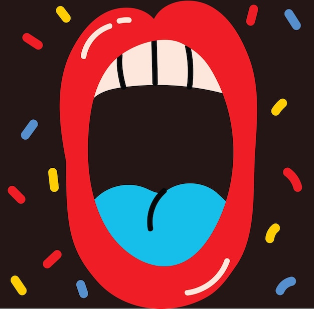 Vector illustration of crazy mouth patch retro style