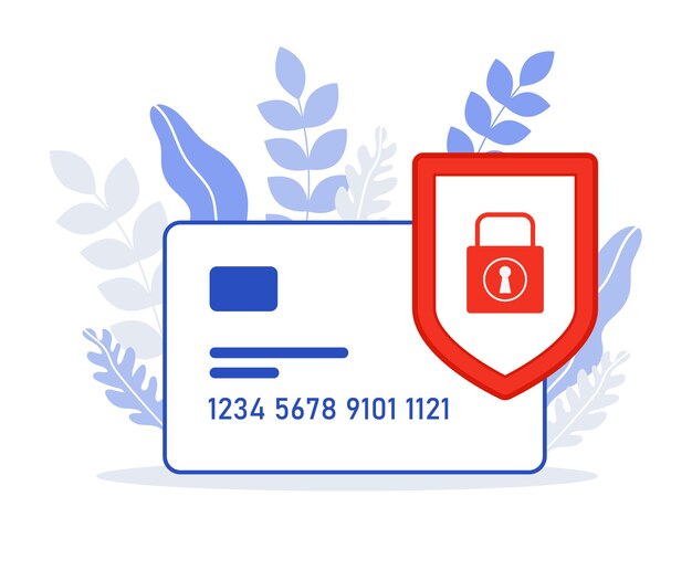 Vector vector illustration of a credit card under reliable protection