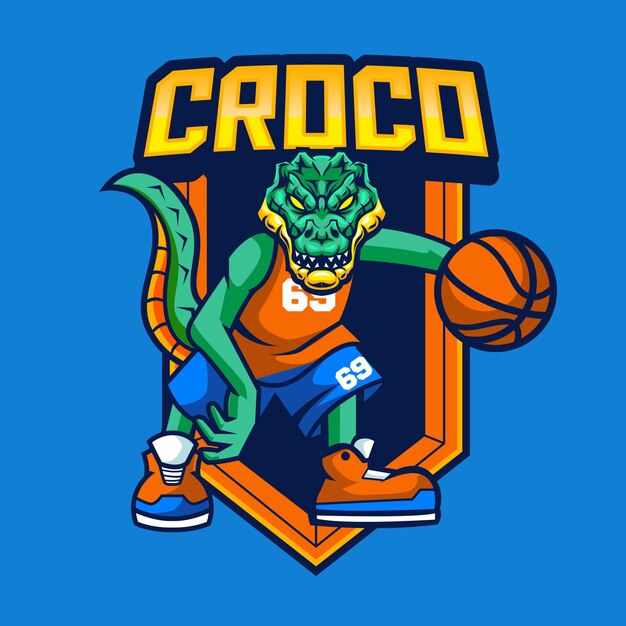 Vector illustration of crocodile mascot with basketball pose for sport team