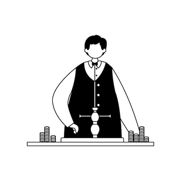 Vector illustration of a croupier throwing a ball at roulette Gambling Profession