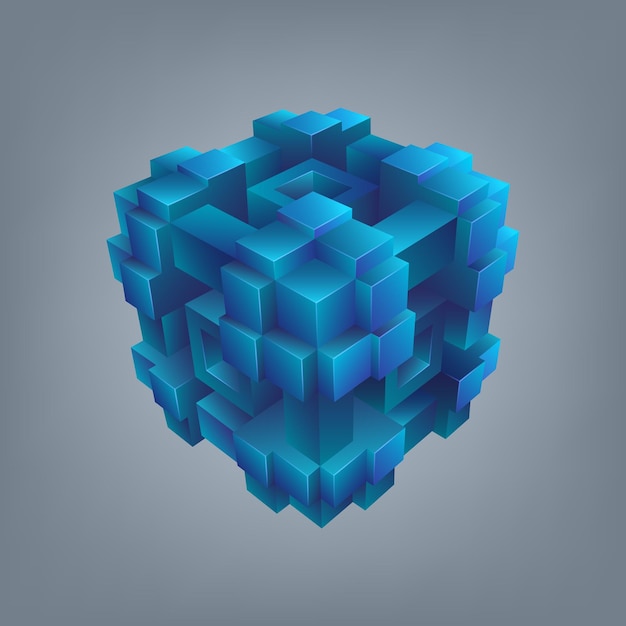 Vector illustration of cubes collected in the form of a threedimensional figure