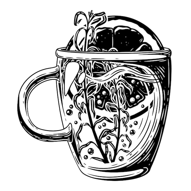 Vector illustration of cup of tea with lemon.