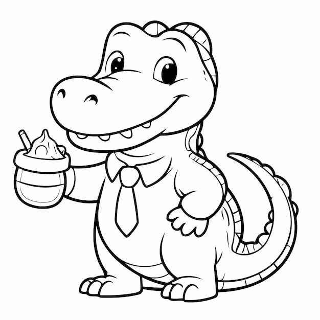 Vector vector illustration of a cute alligator drawing for toddlers coloring activity