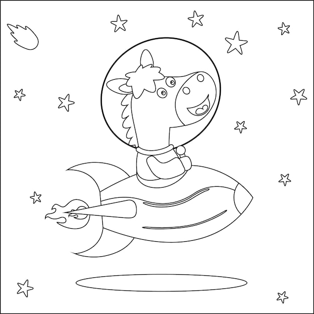 Vector illustration of Cute animal Astronaut Riding Rocket Cartoon isolated vector illustration