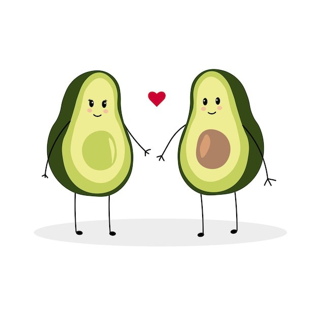 Vector illustration of cute avocado characters in love