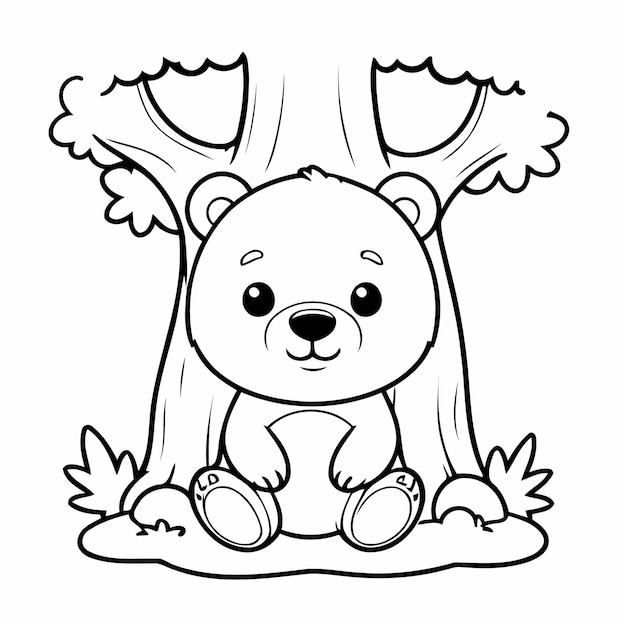 Vector vector illustration of a cute bear drawing for kids page