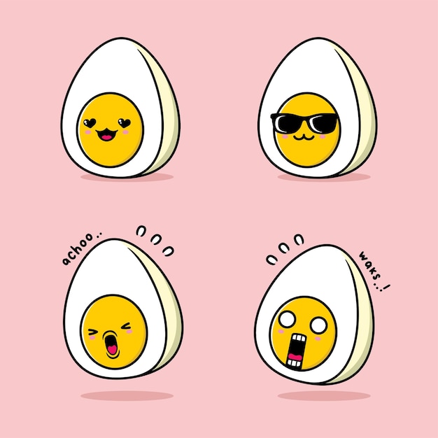 vector illustration of cute boiled egg emoji