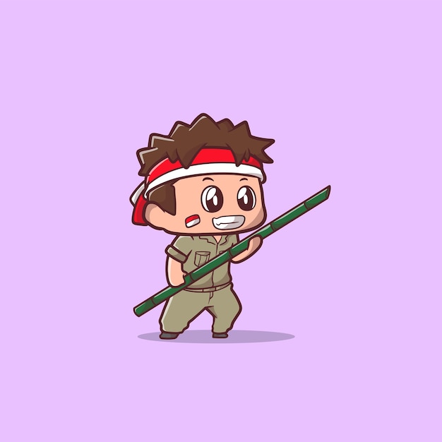 Vector illustration of cute boy holding bamboo in hero shirt