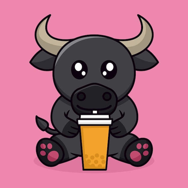 Vector illustration of cute buffalo and chibi animals