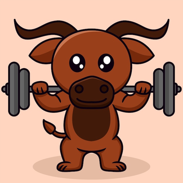 Vector illustration of cute bull and chibi animal