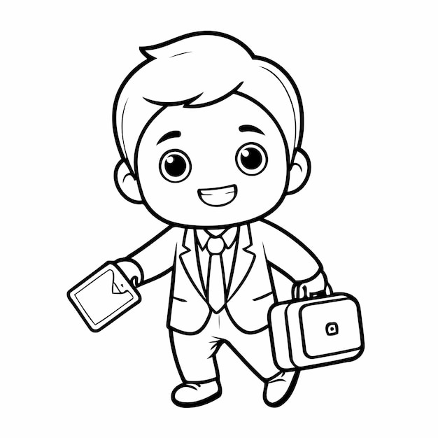 Vector illustration of a cute Businessman drawing for kids colouring page