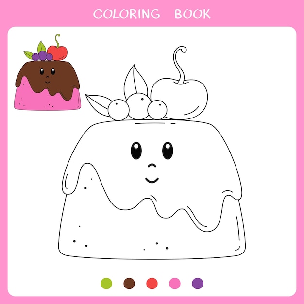 Vector illustration of cute cake for coloring book