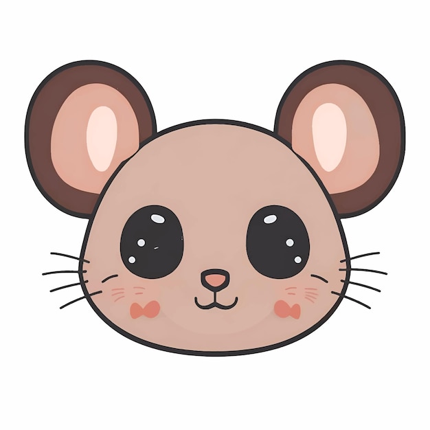 Vector illustration of cute cartoon mouse face or head kawaii style animal character icon