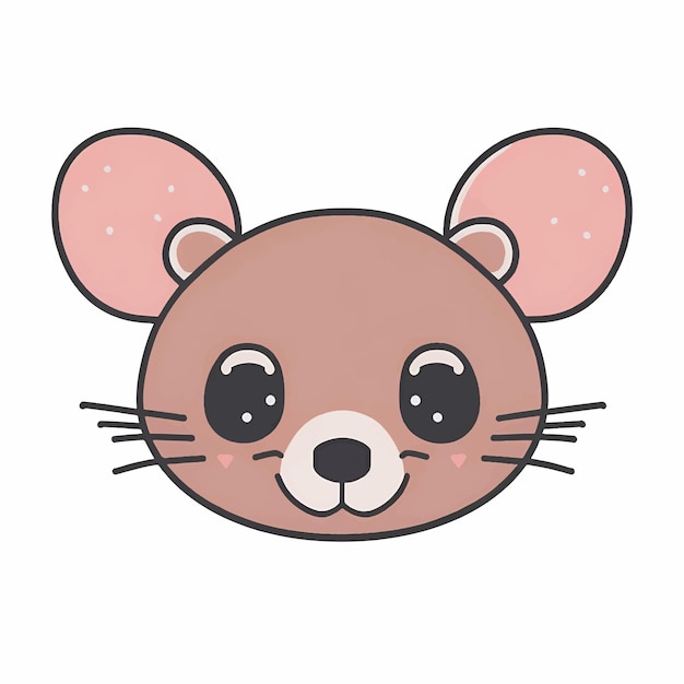 Vector illustration of cute cartoon mouse face or head kawaii style animal character icon