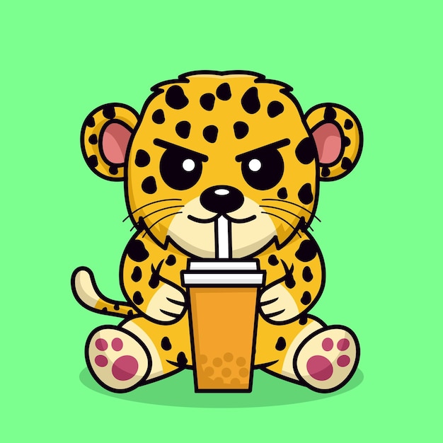 Vector illustration of cute cheetah and chibi animal