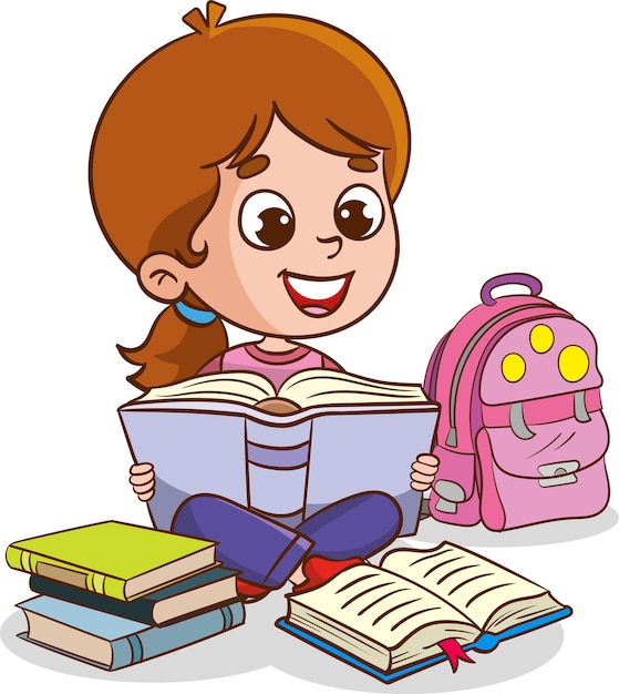 vector illustration of cute children reading a book