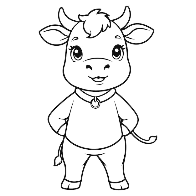 Vector illustration of a cute cow doodle for kids coloring page