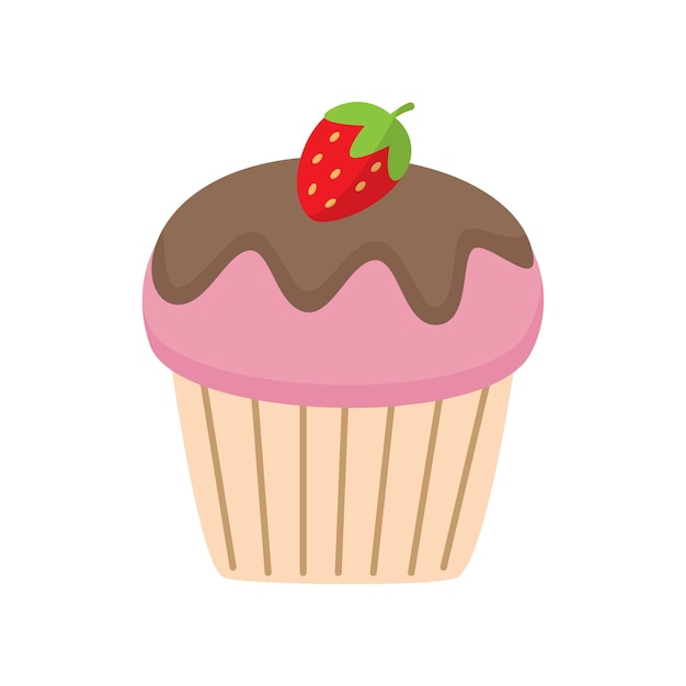 Vector illustration of cute cupcake isolated on white background