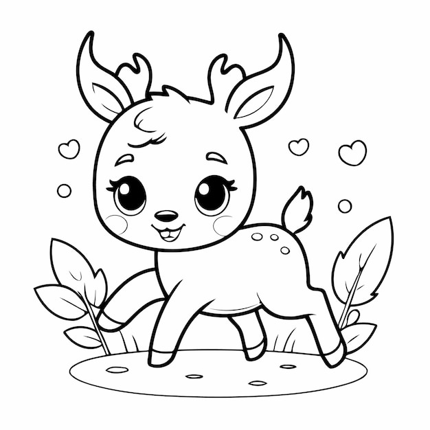 Vector illustration of a cute Deer drawing for kids page