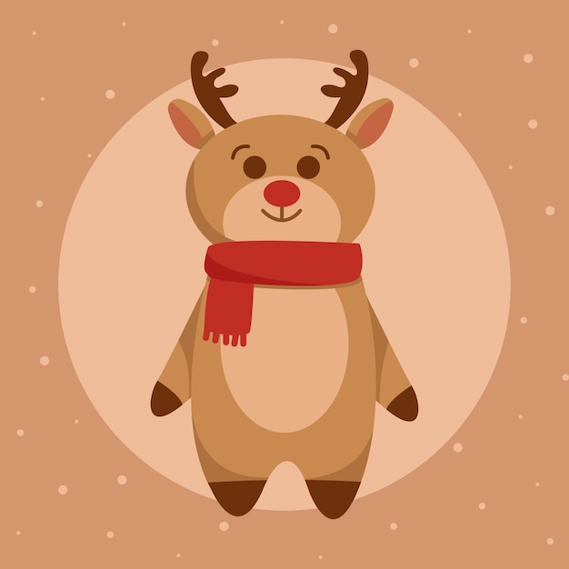 Vector illustration of a cute deer with a red scarf Christmas deer illustration