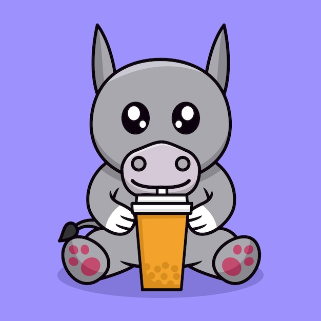 Vector illustration of cute donkey and chibi animal