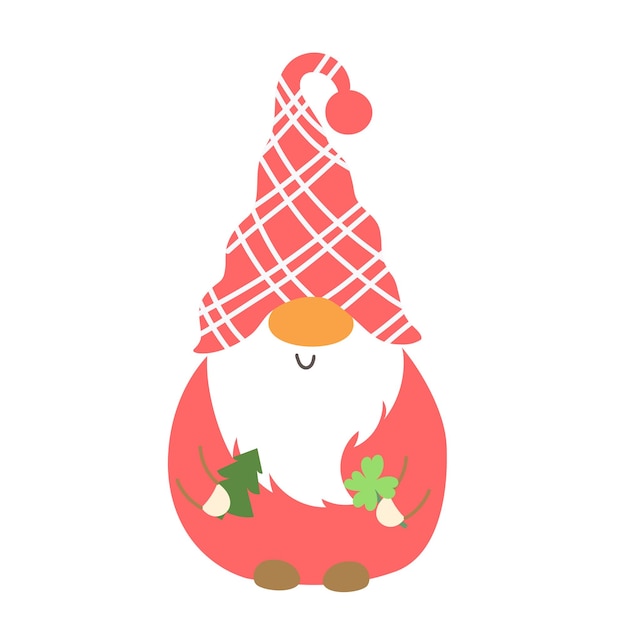 Vector vector illustration of cute fall autumn gnome with christmas tree gnome