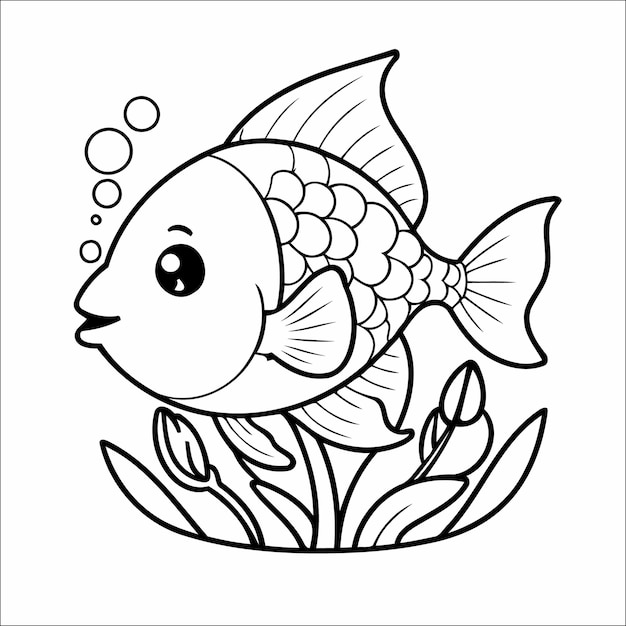 Vector illustration of cute Fish coloring page for kids