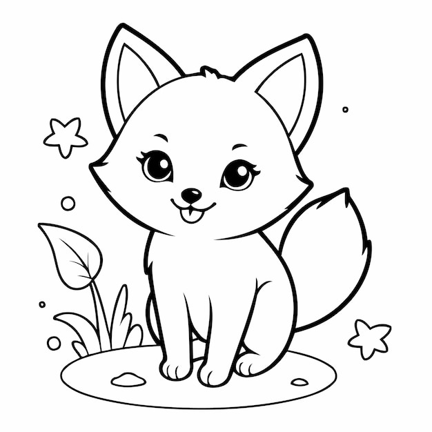 Vector vector illustration of a cute fox drawing for kids page