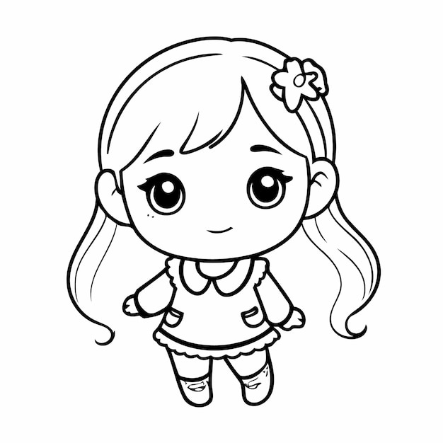 Vector illustration of a cute girl hand drawn for kids coloring activity