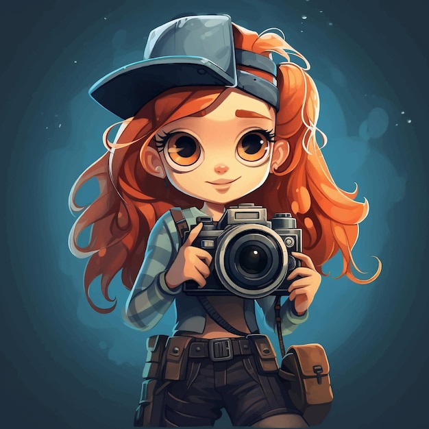 Vector Illustration of a cute girl holding camera Wo