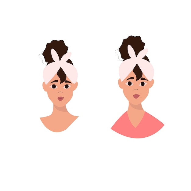 vector illustration of cute girls skincare icons