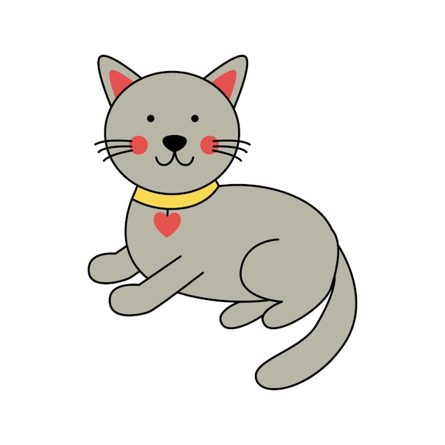 Vector illustration of cute gray cat on white background