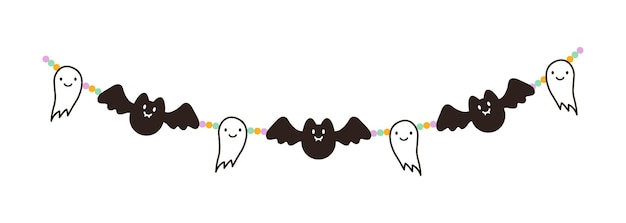 Vector illustration of cute halloween bunting with ghosts and bats