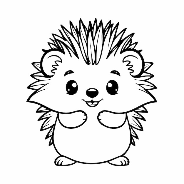 Vector illustration of a cute Hedgehog drawing for toddlers coloring activity