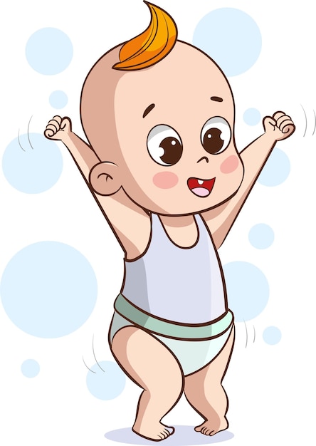 Vector vector illustration of cute little baby boy in diaper sitting