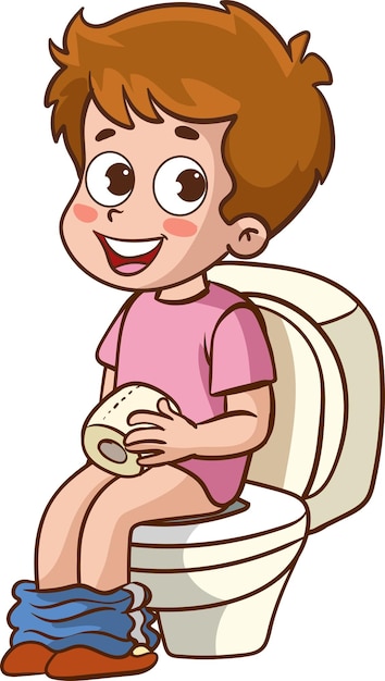 Vector vector illustration of cute little children is toileting