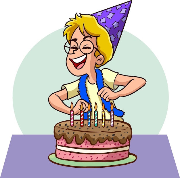 vector illustration of cute little kids celebrating birthday