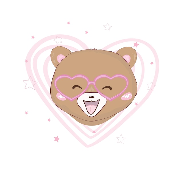 Vector illustration of cute little Teddy bear holding red heart