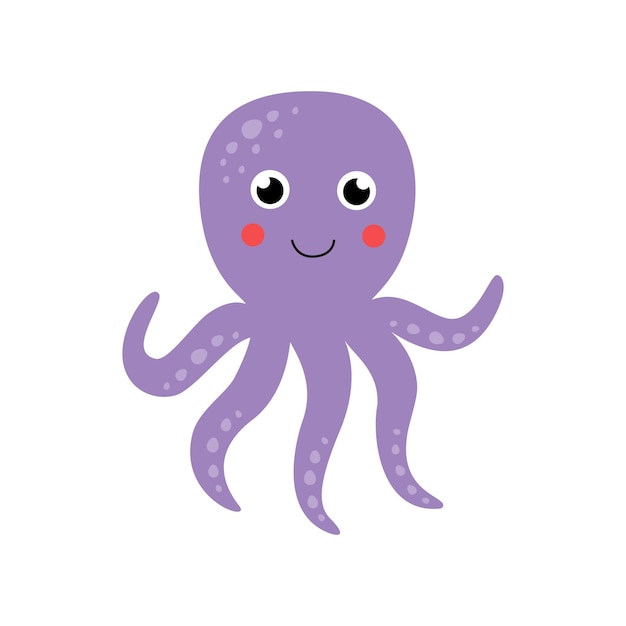 Vector illustration of cute octopus isolated on white background.