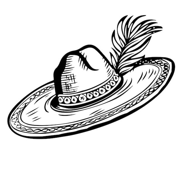 Vector vector illustration of a cute outline of mariachi hat