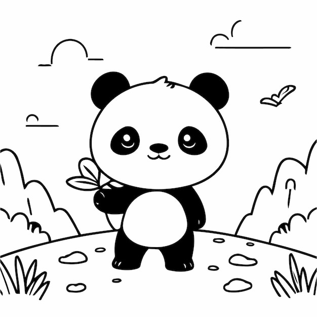 Vector vector illustration of a cute panda for kids colouring worksheet